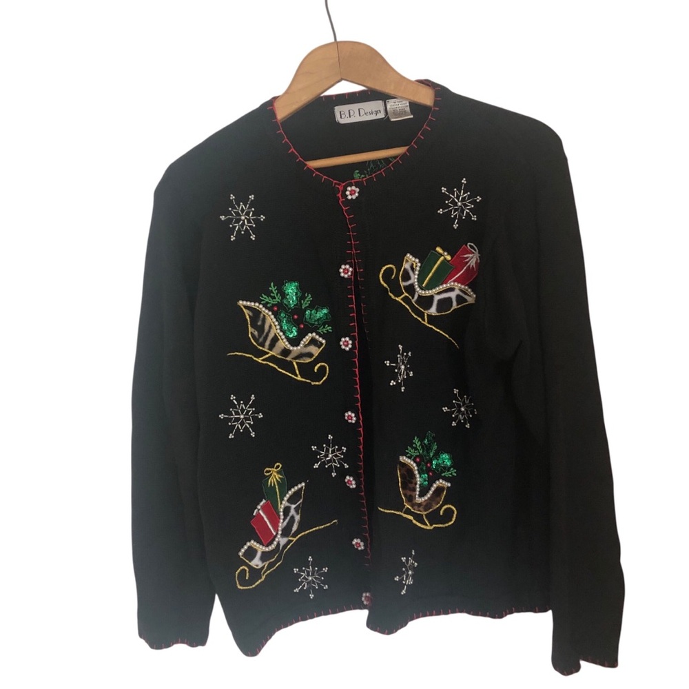 Vintage Embroidered Holiday Cardigan Sweater large